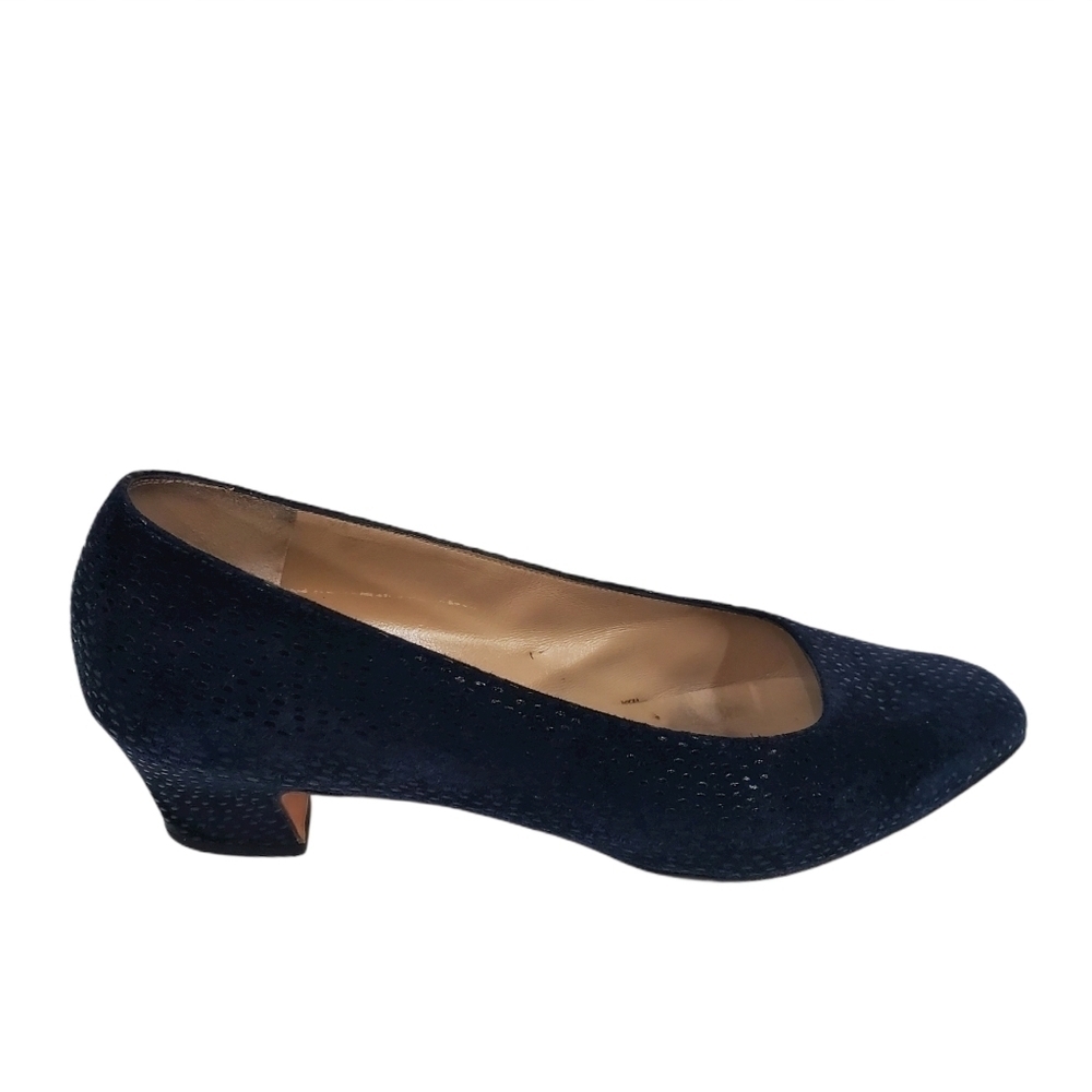 Salvatore Ferragamo Navy Blue Suede Block Heels